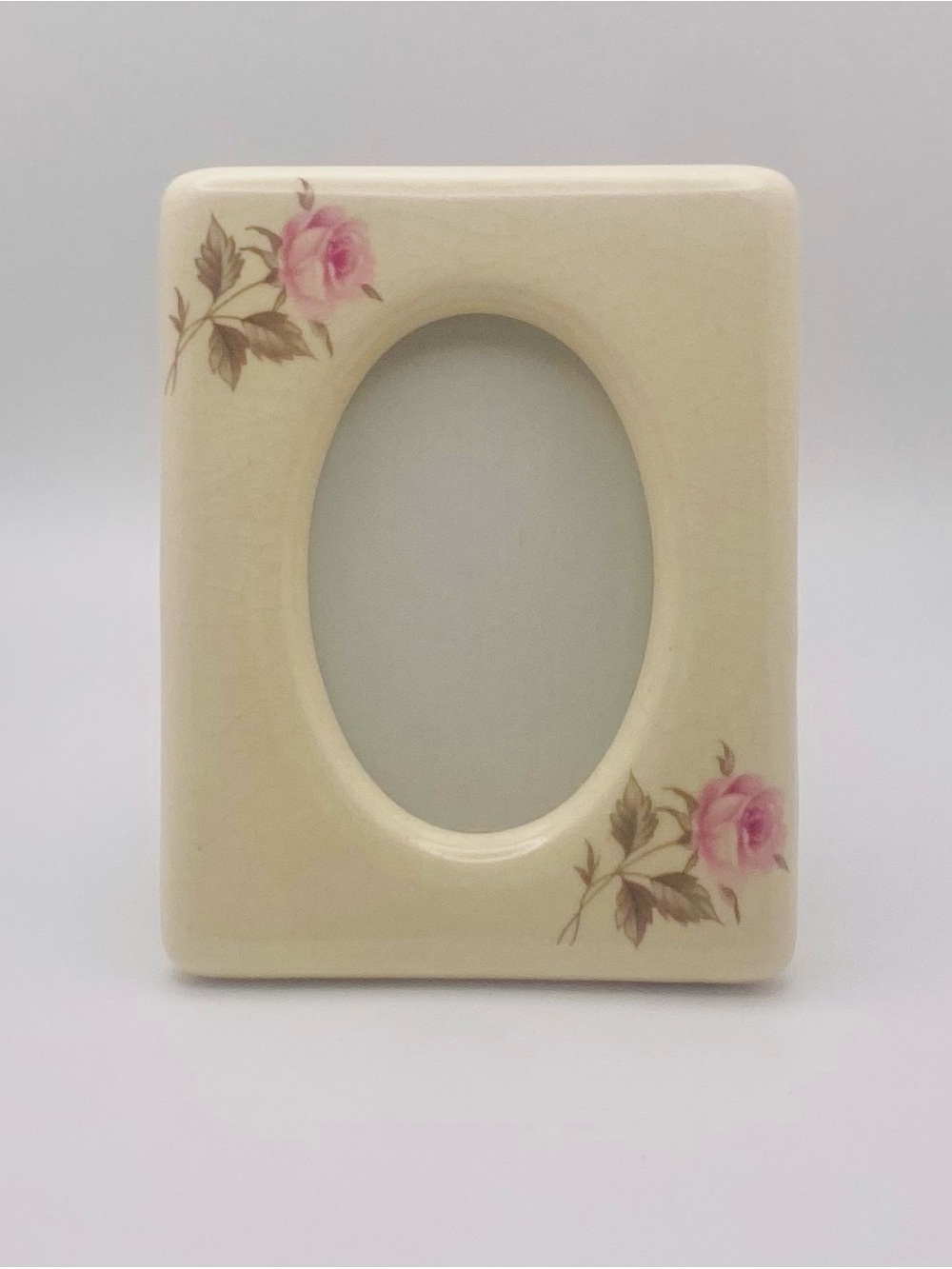 Ceramic Floral Photo Frame with Pink Rose Accents